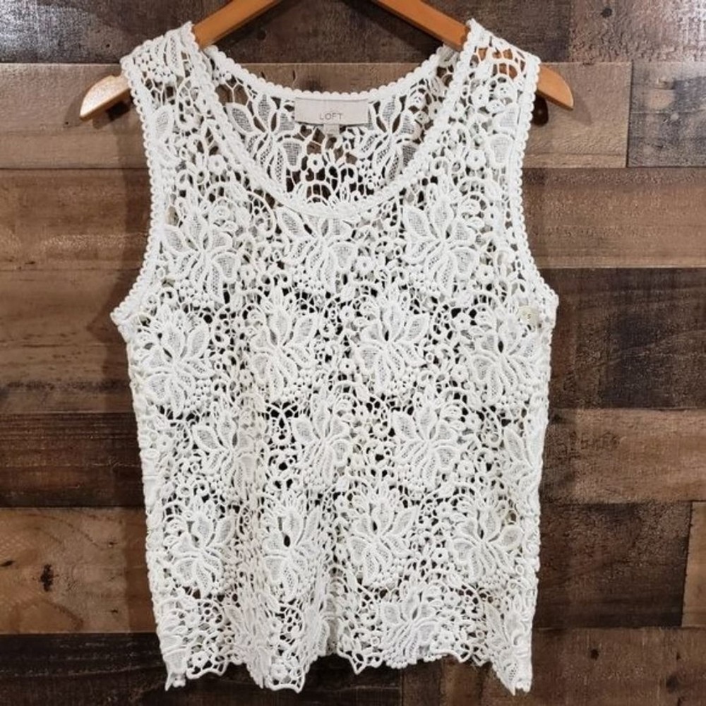 Loft NWOT crochet knit floral tank‎ top woman's size small